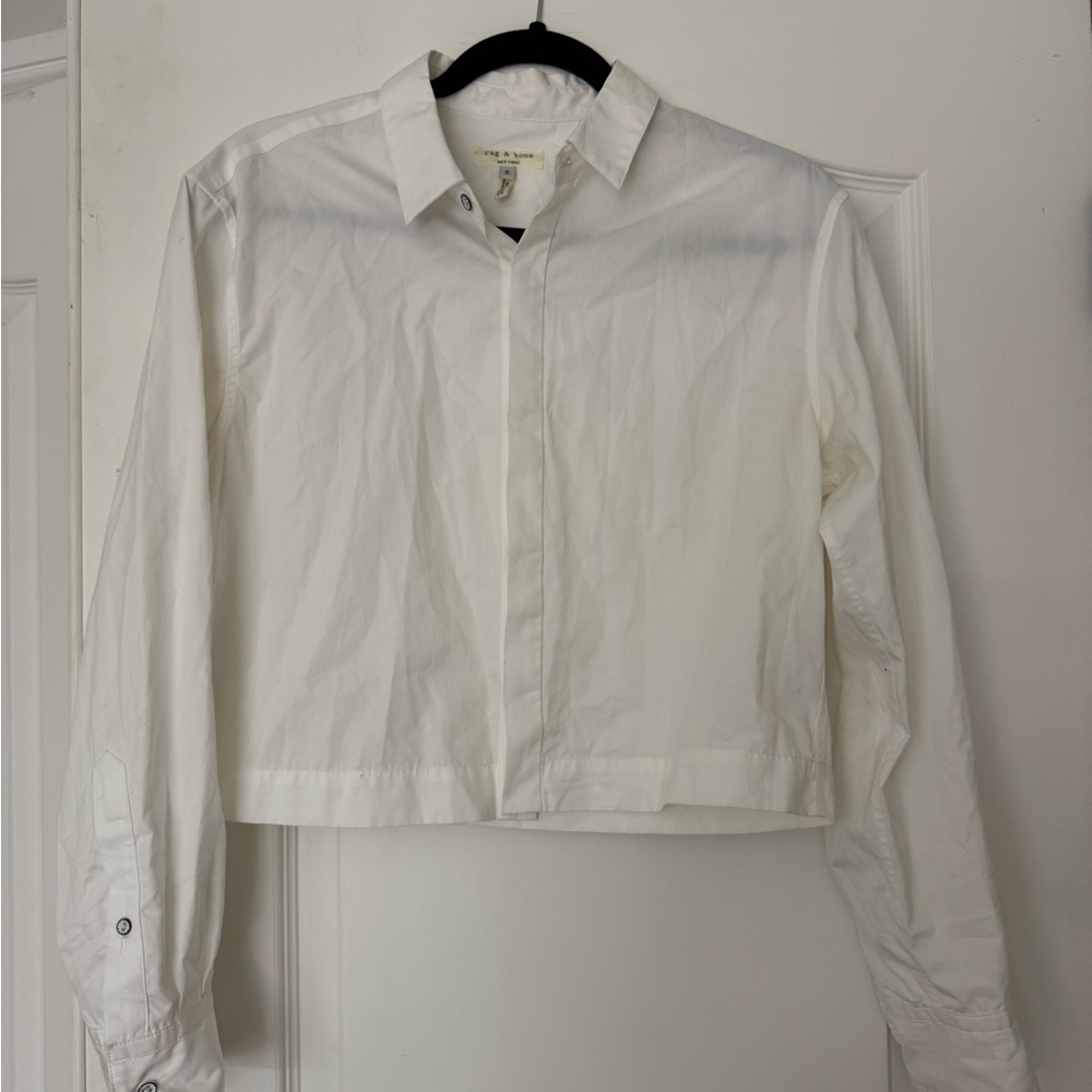 rag & bone White Cropped Button-Down Shirt